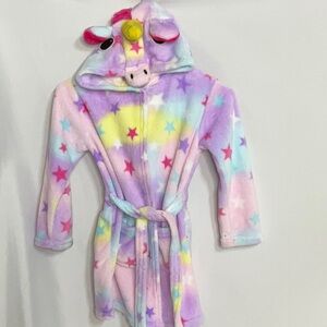 Unicorn Hooded Belted Robe Colorful Stars Pink Lavender Yellow Blue